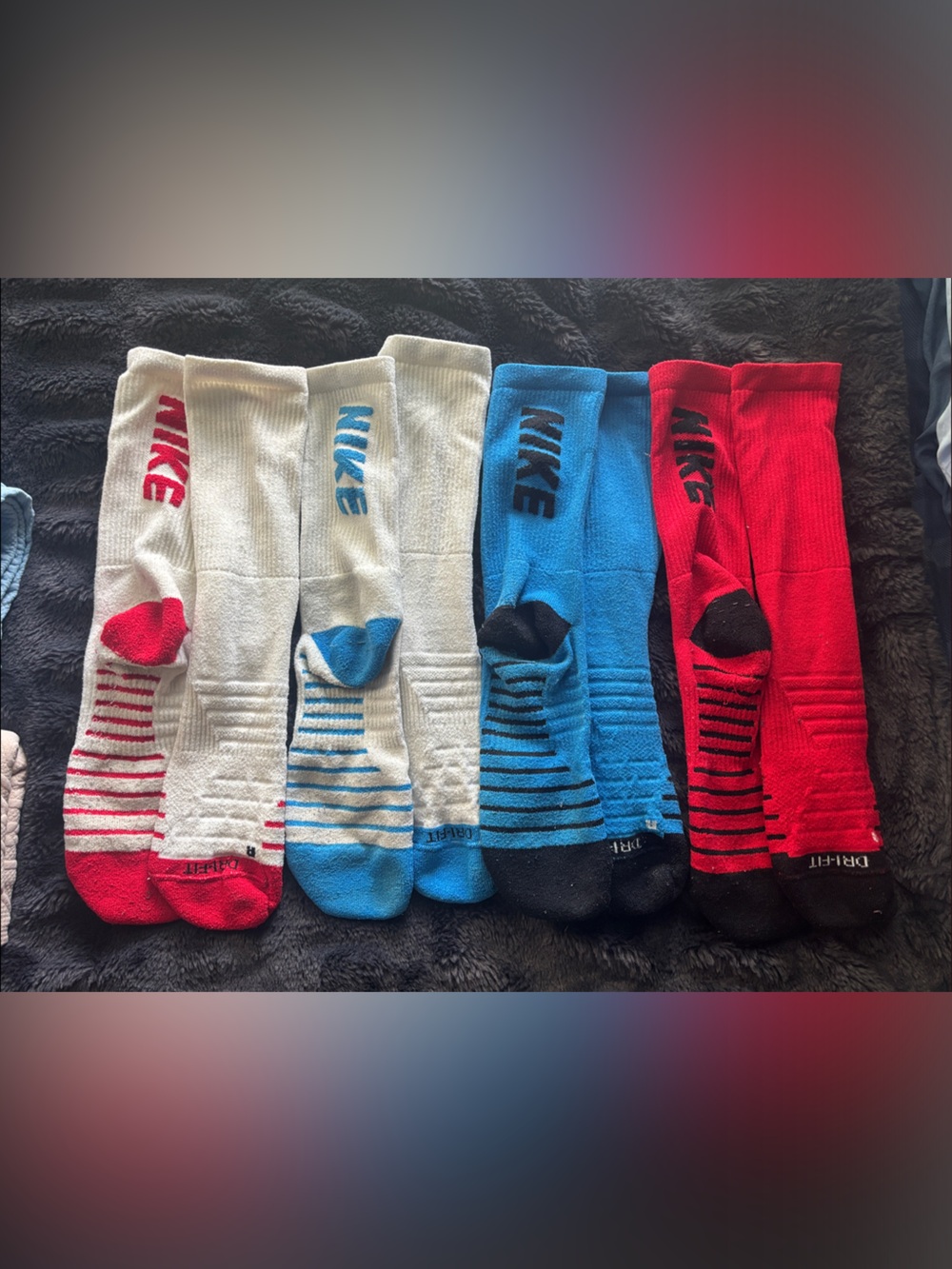 Nike Knee-High Athletic Socks — Red, Blue, White
